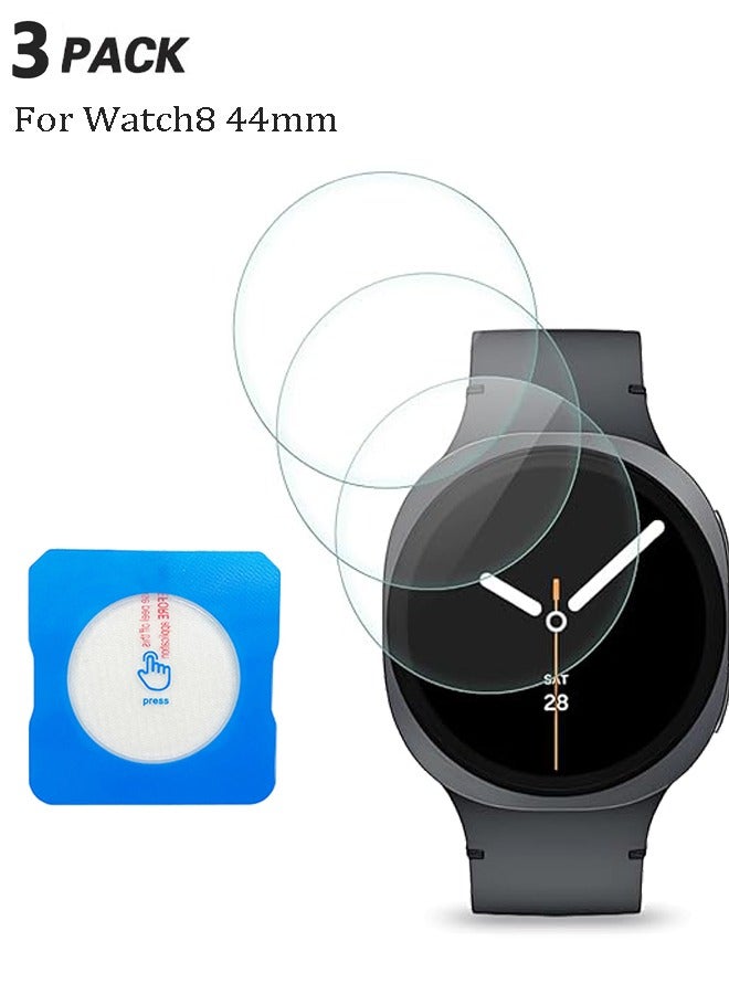 حَبْل تِك حامي شاشة من 3 قطع لساعة Samsung Galaxy Watch 9 / Watch 8 مقاس 44 مم، مع أداة تركيب ذاتية المحاذاة، زجاج مقسى شفاف عالي الدقة، مضاد للخدش وخالي من الفقاعات - Image 1